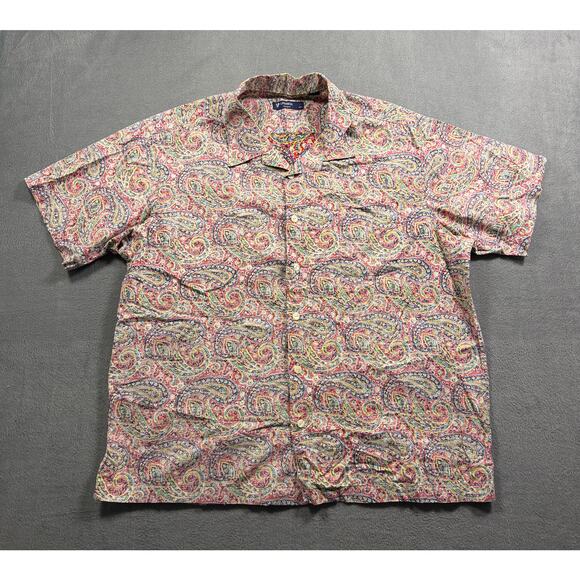Cremieux Other - Cremieux Paisley Short Sleeve Shirt Men Size XL Button Up Camp Collar Linen